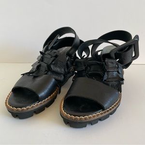 Black Leather Wedge Sandals - Women's Wedges